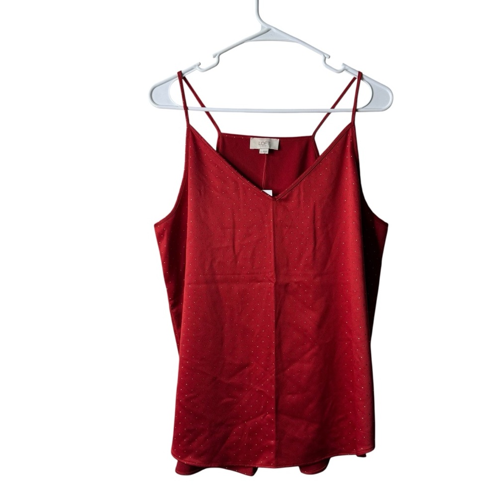 Loft Red Satin Gold Embellished Cami Tank Top NWT
